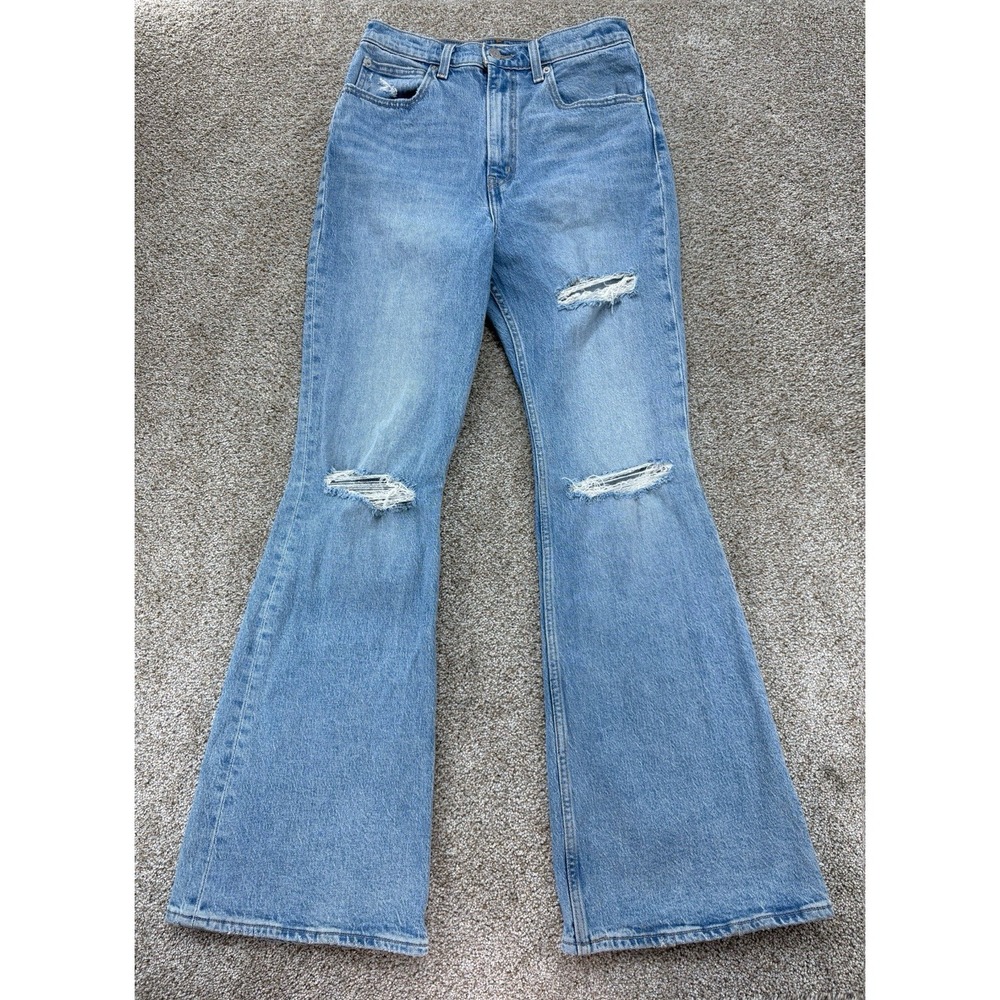 Levis Premium 70s High Flare Jean Womens 28 Blue Distressed Coastal Cowgirl Boho